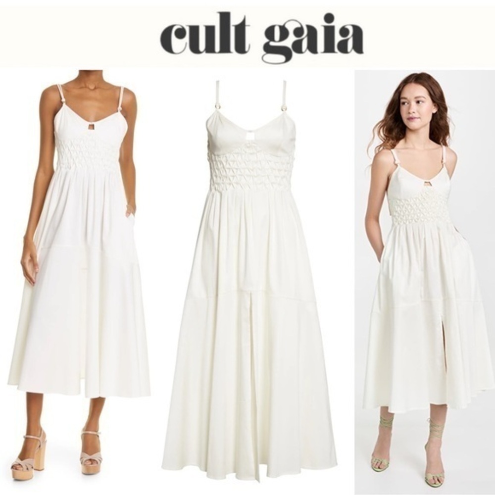 Cult Gaia Brynn Stretch Cotton Midi Dress in Off White sz M 510$